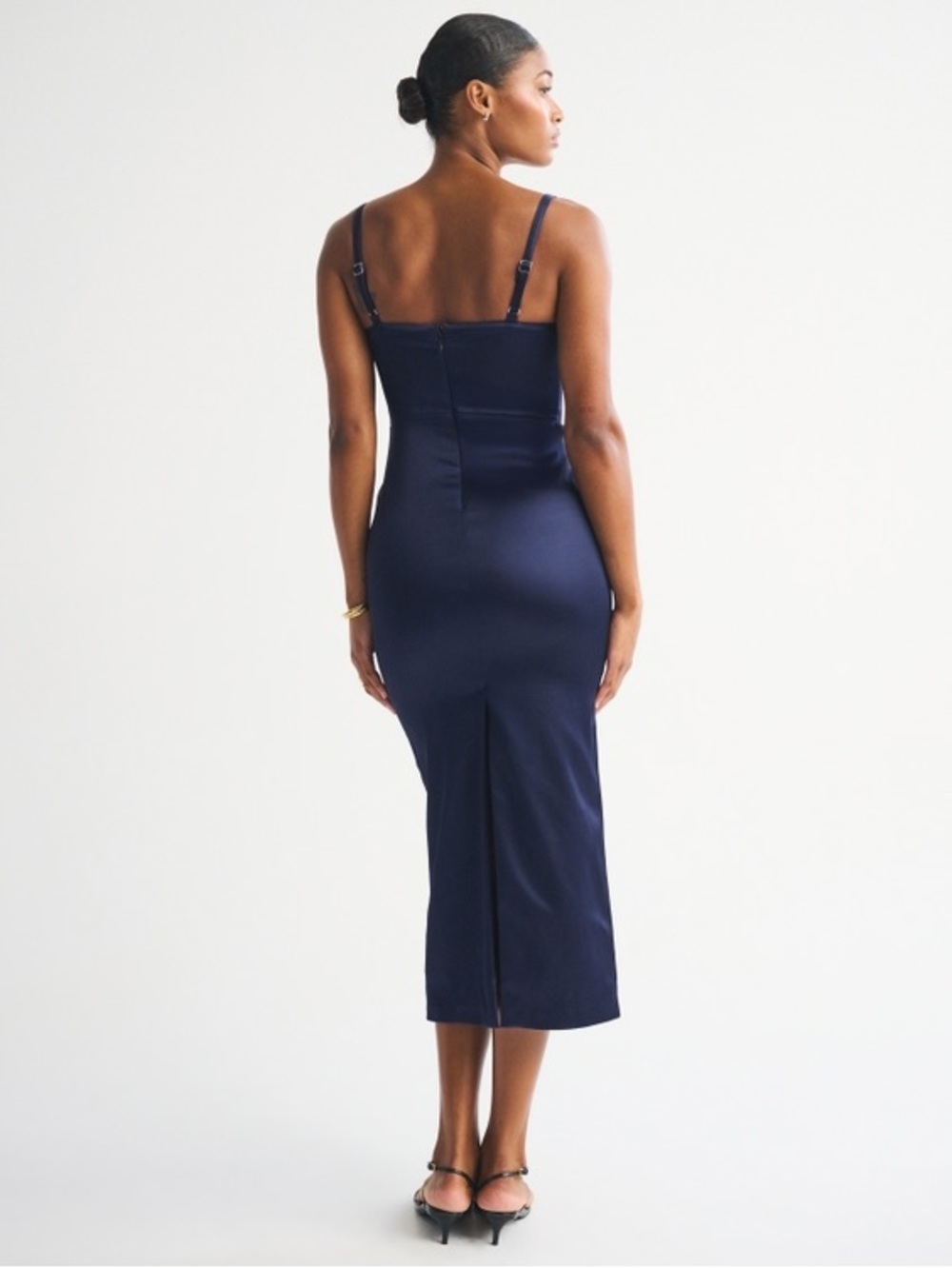 Abercrombie & Fitch Satin Corset Midi Dress in Navy NWT - Picture 3 of 13